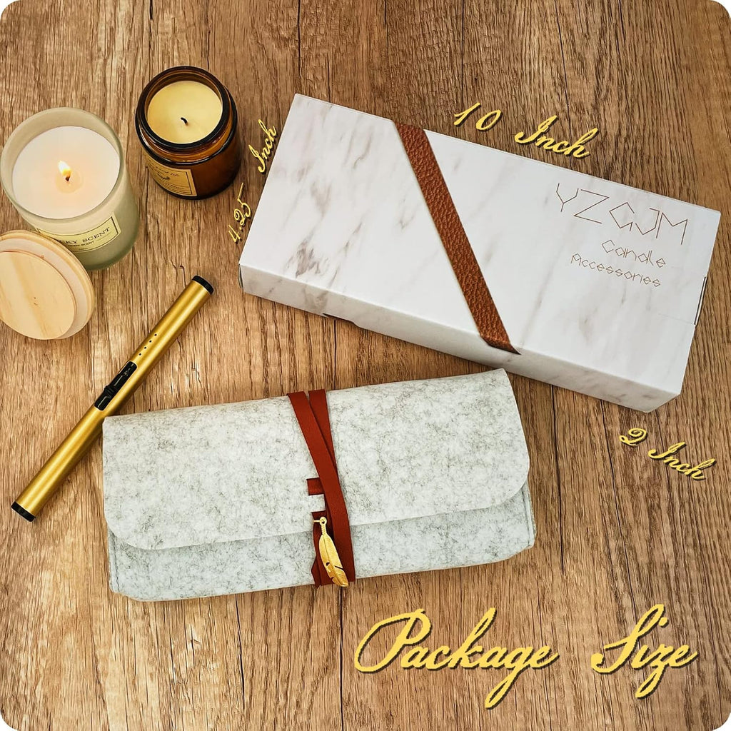 Exquisite Candle Accessories Tool Pack Bag, Rechargeable Electric Lighter, Wick Trimmer, Dipper, Snuffer and Tray