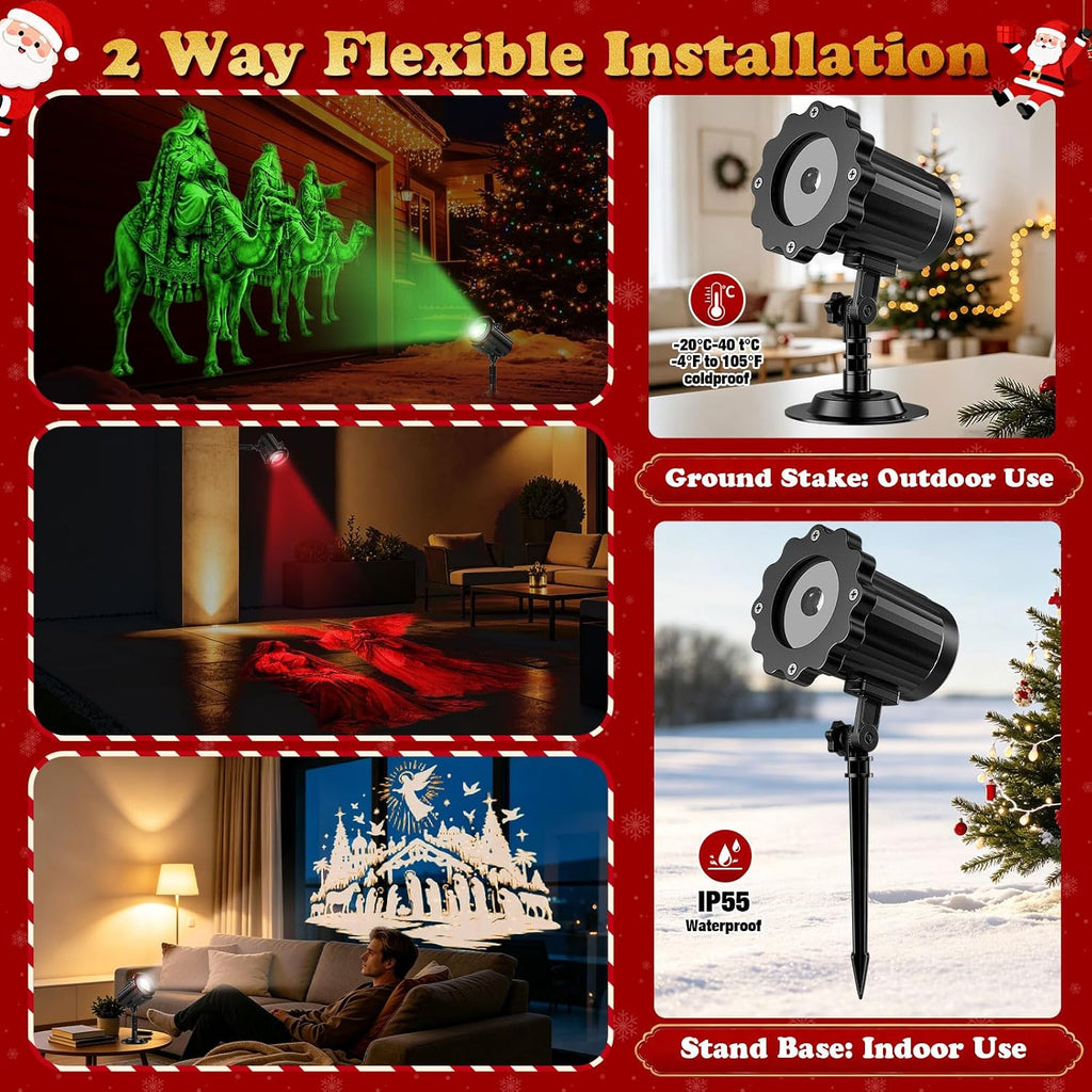 3D Dynamic 12-in-1 Christmas Projector Lights, Outdoor Indoor Holiday Decor