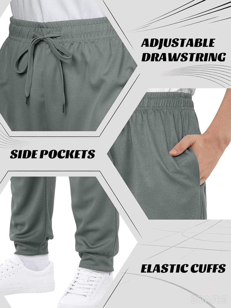 4 Pack Boys Mesh Athletic Pants Kids Lightweight Sweatpants Jogger