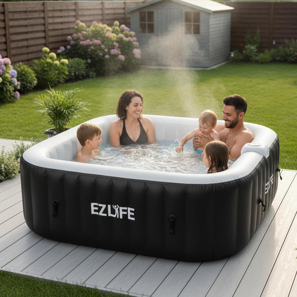 6-Person Inflatable Hot Tub Spa with LED Light Strip | 130 Air Jets, 1,350W Heater, 252-Gallon Square Spa with Cover
