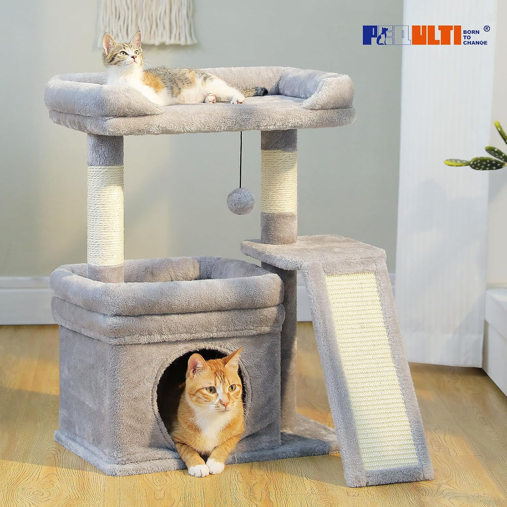 Cat Tree for Small Medium Cats, Gray Cat Tower for Indoor Cats