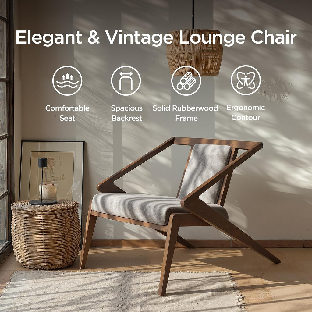 Mid-Century Modern Lounge Chair, Upholstered Velvet Living Room Reading Armchair with Solid Wood Frame, Steel-Grey