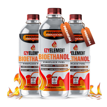 Premium Bioethanol Fireplace Fuel 3x1 Liter - Cleaner-Burning Bioethanol Fuel for Tabletop Fireplaces & Fire Pits