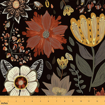 Flower Fabric by The Yard, Abstract Bohemian Floral Upholstery