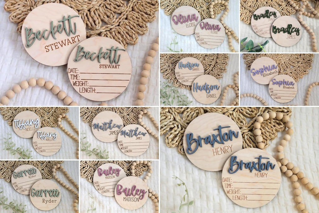 Double-Sided Baby Birth Announcement Sign, Personalized Baby Name Sign for Hospital, Wooden Newborn Photo Prop, Baby
