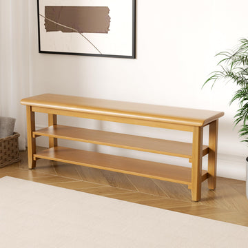 Shoe Rack Bench Mid Century Modern 2-Tier Shoe Rack Organizer Hallway or Living Room Farmhouse Rustic Wooden Seat