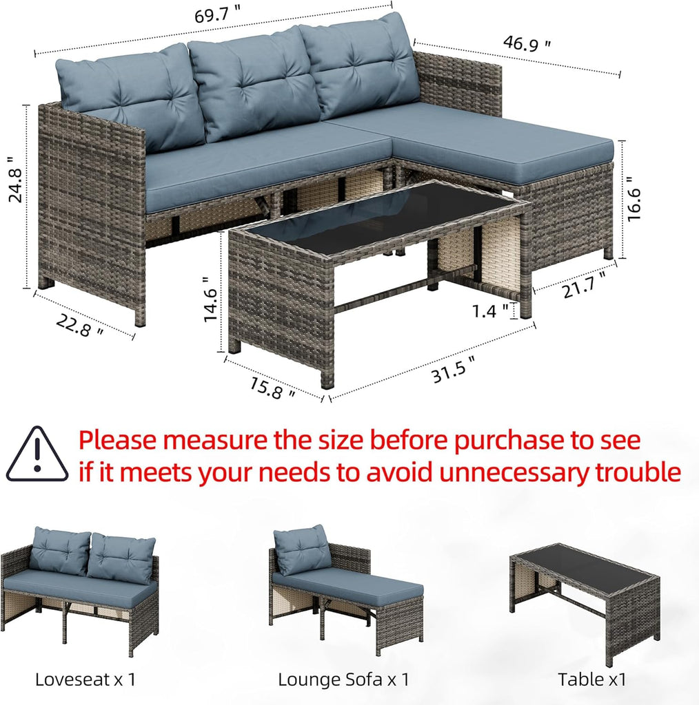 3-Piece Outdoor Patio Furniture Sets, Wicker Patio Conversation Sets