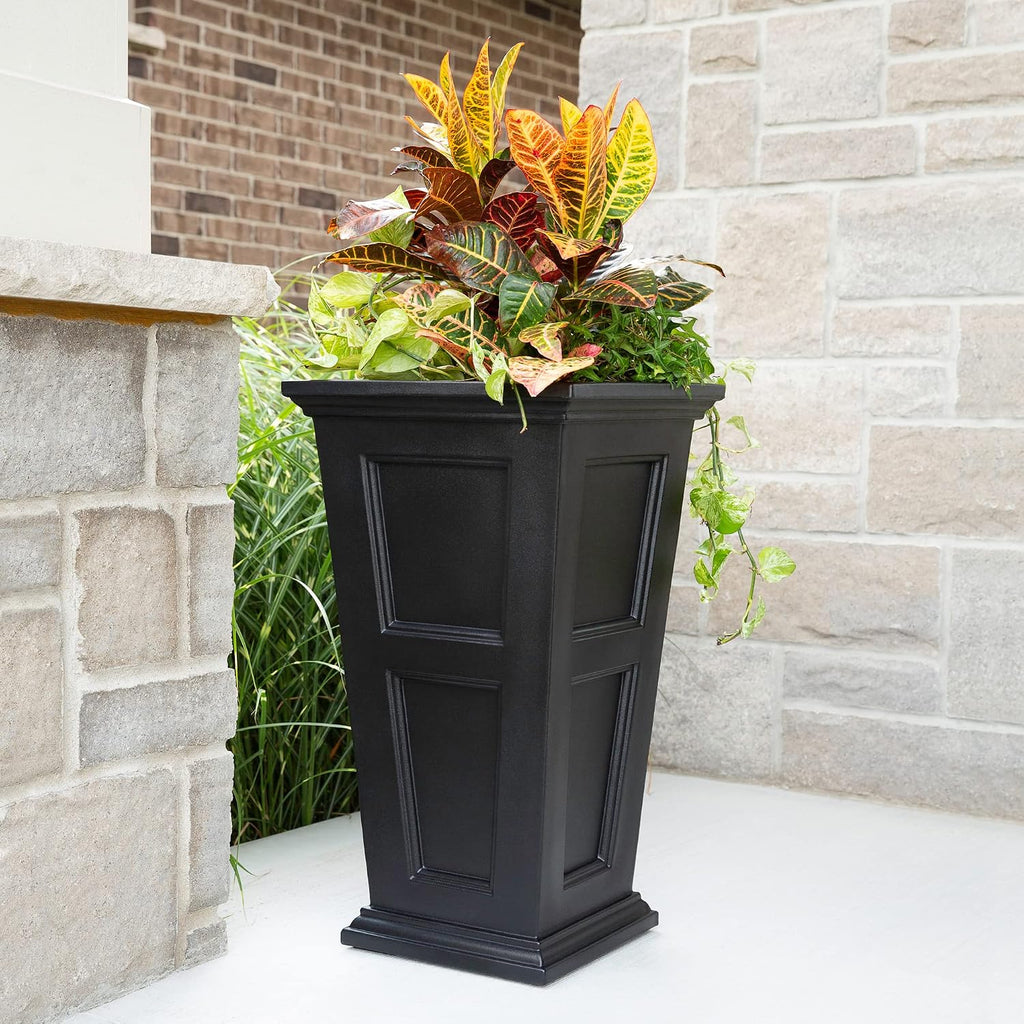 Fairfield 34in Self-Watering Tall Square Planter, Black | Self-watering, All season, Fade resistant, Reversible
