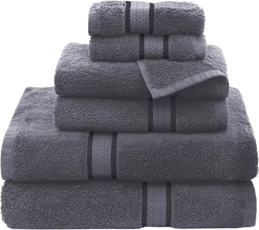 Ultra Soft 6 Piece Towel Set - 100% Cotton Towels - Charcoal | Absorbent 580 GSM Quick Dry Everyday Premium Luxurious