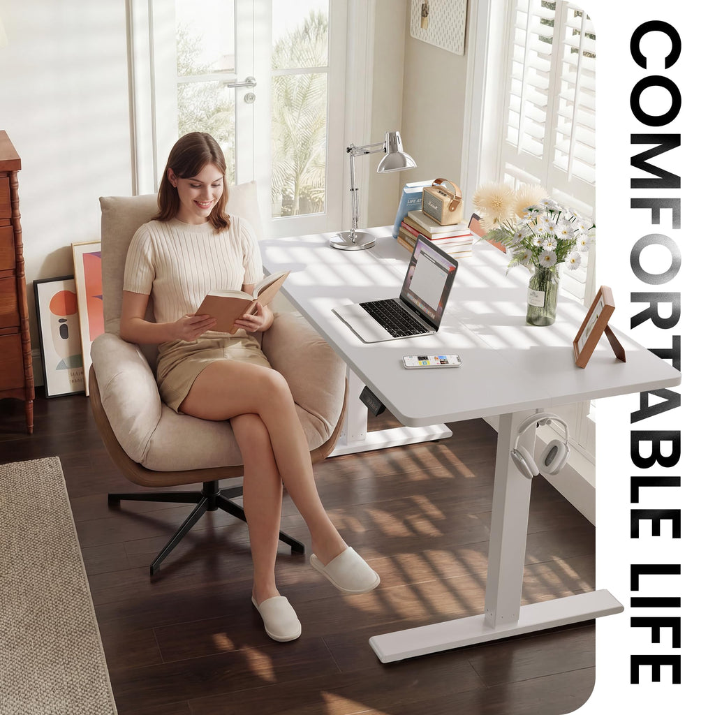 Standing Desk 55x24 Inch Electric Height Adjustable, White