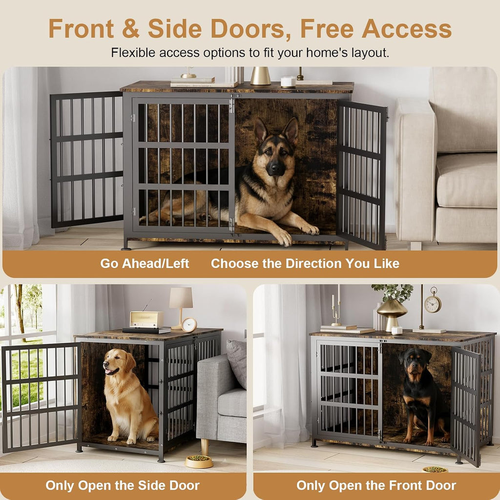 Dog Crate Furniture with Wheels, XXL Heavy Duty Dog Kennel Indoor for XL Dogs, Metal Chew-Proof Dog Cage