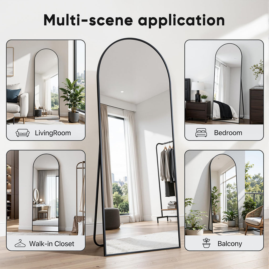 56"x14" Full Length Mirror, Over The Door Mirror, Black