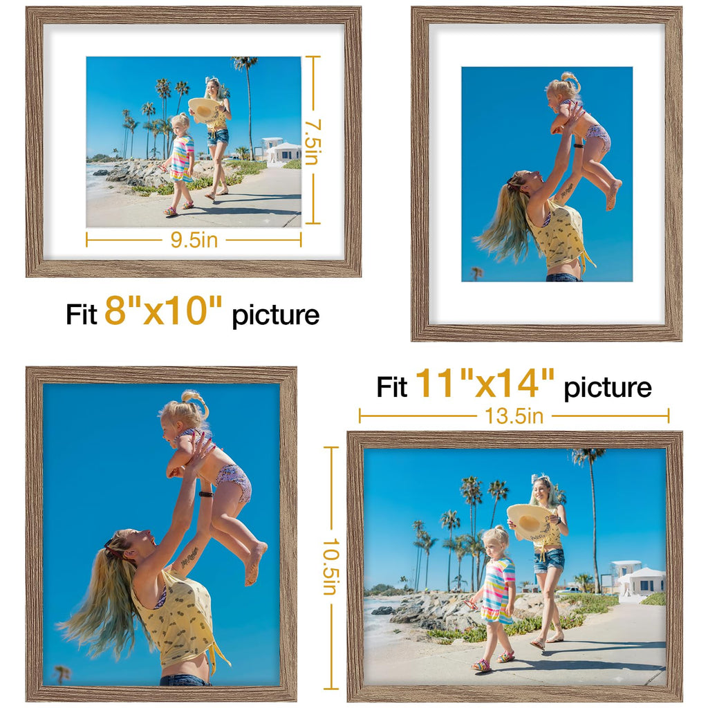 11x14 Picture Frames Set of 9 for Wall Mounting, Dark Oak