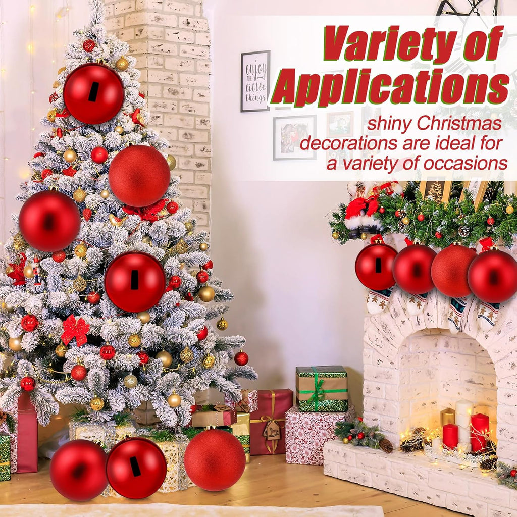 6 Pcs Extra Large Christmas Ball Ornaments 8'' Shatterproof, Red