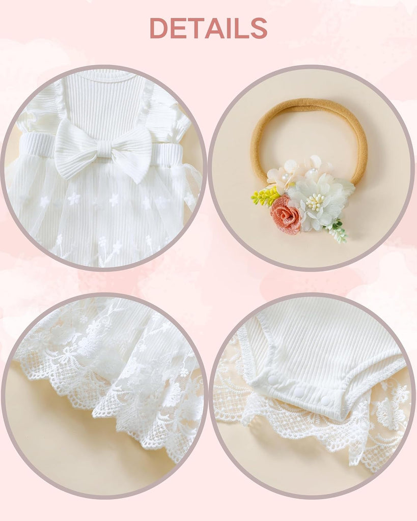 Baby Girl Lace Romper Infant Summer Boho Flower Tulle Dress Party Gifts Photography Outfits