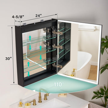 24" X 30" LED Mirrored Medicine Cabinet, Medicine Cabinets with Lights, Defogging Mirror, Led Medicine Cabinet