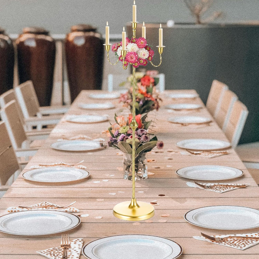 42.7" Tall Candelabra Candle Holder, 5 Arms Gold Candlestick Holders, Floor Candelabras Centerpiece for Taper Candles