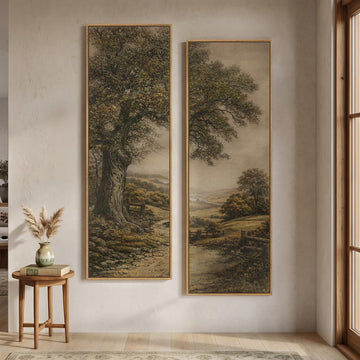 Framed Vintage Long Narrow Landscape Wall Art, 60x20 Inch