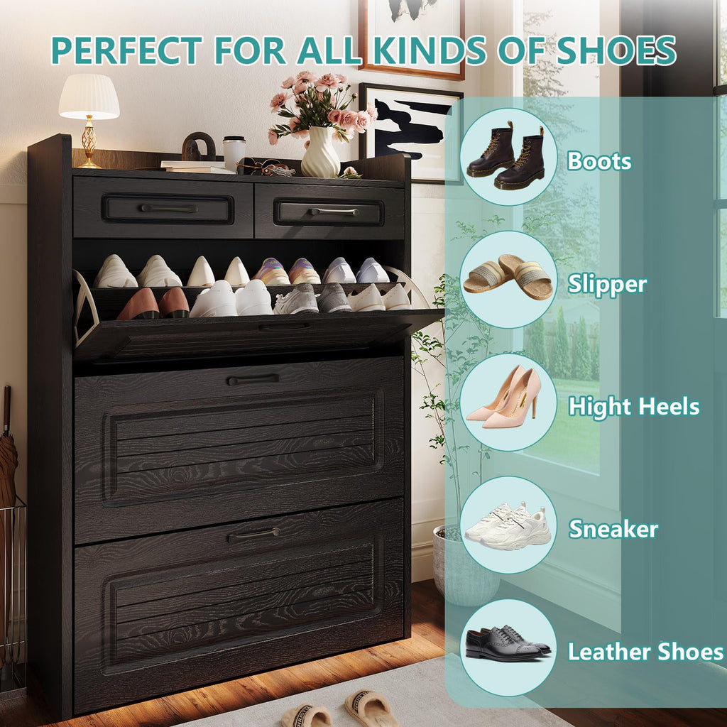Shoe Cabinet Storage with 3 Large Flip Drawers & 2 Drawers