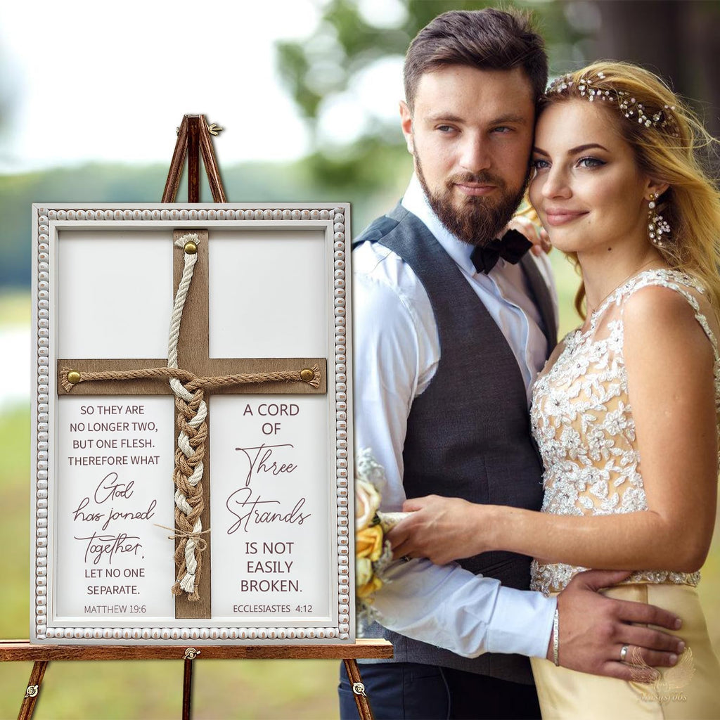 A Cord of Three Strands Wedding Ceremony Sign 16×22 in - Unity Rope Cross Braid for Wedding Unity Ideas with Bible