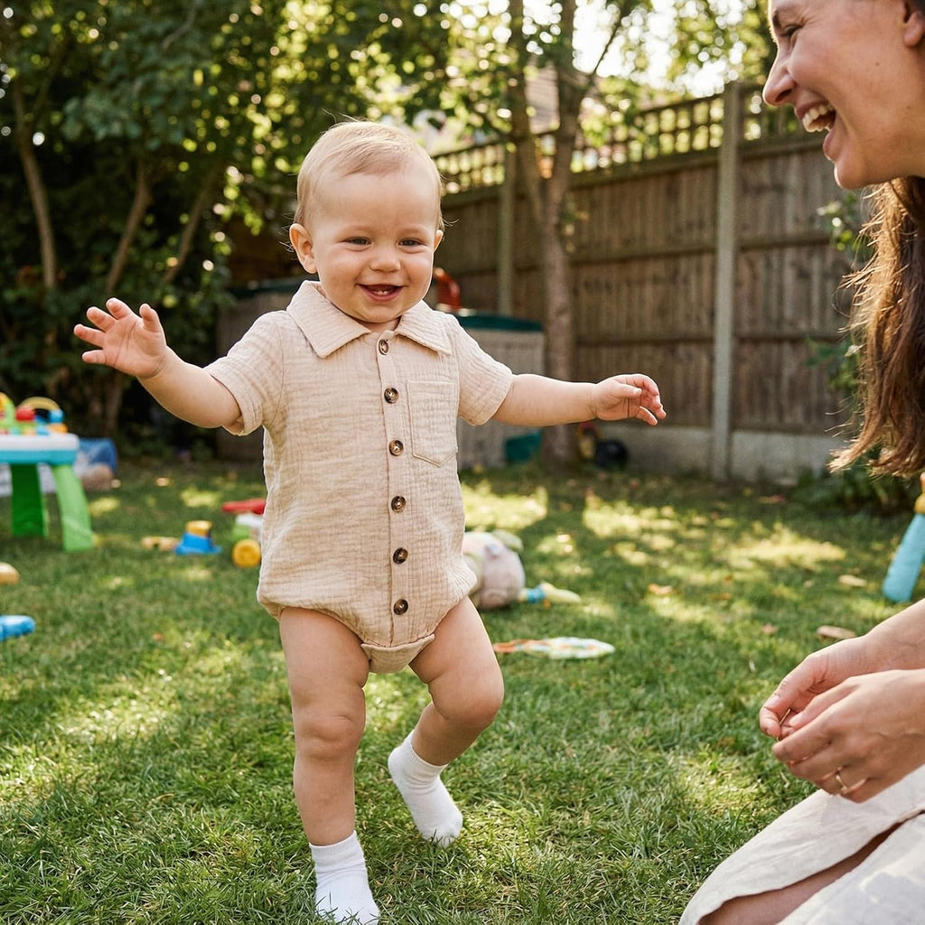 Summer Newborn Baby Boy Cotton Linen Romper Short Sleeve Button Down Jumpsuit Romper One Piece Outfit