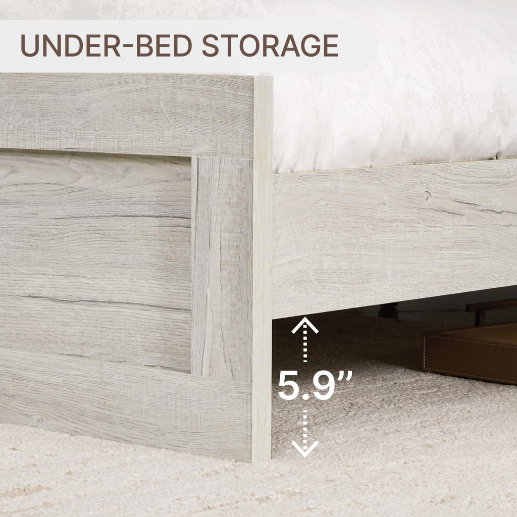 Wood Bed Frame with Headboard and Footboard, Light Gray, King