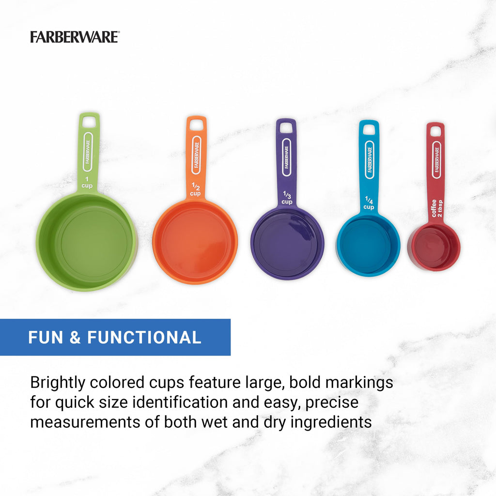 5-Piece Measuring Cup Set with Coffee Scoop, Durable Plastic Nesting Measuring Cups with Easy-Read Markings