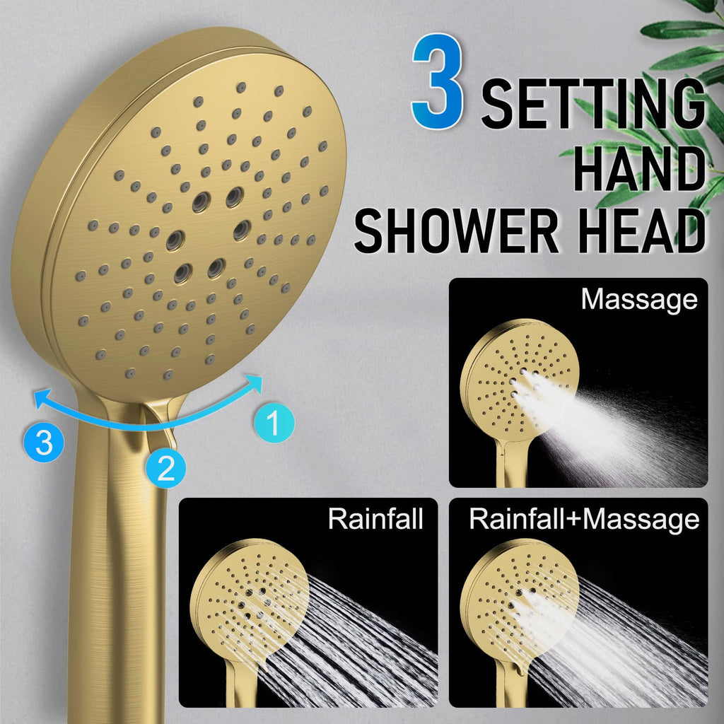 Thermostatic Shower System Wall Mount with 10 Inch Roud Rainfall Shower Head and Handheld,Shower Faucet Mixer Trim
