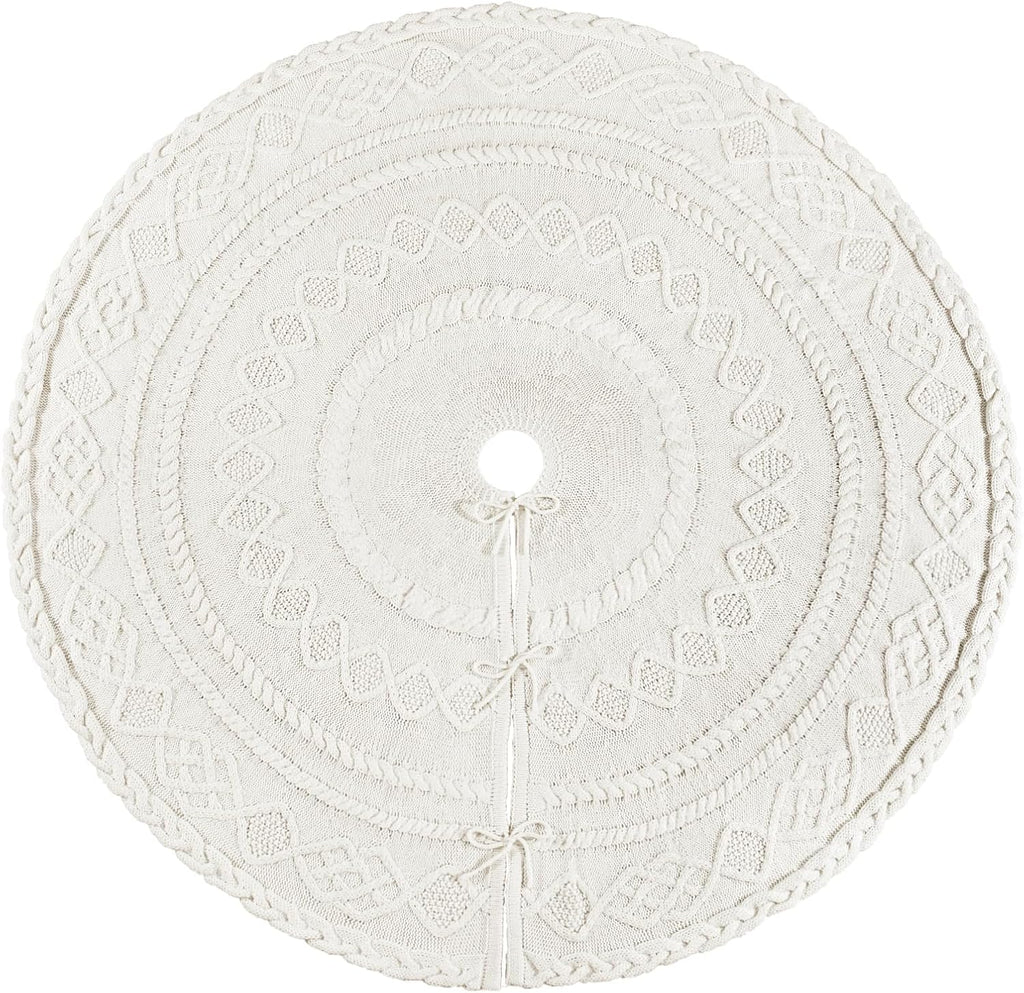 Knit Christmas Tree Skirts, Neutral Tree Skirt, Cozy Christmas Decorations