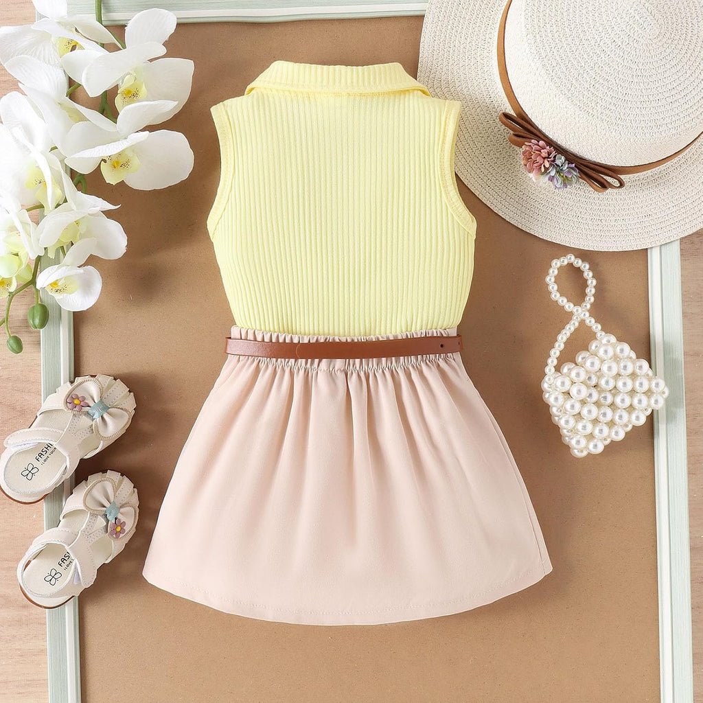 Girls Outfits& Set Toddler Baby Infant Girls Solid Sleeveless Ribbed Tops Vest Pleated