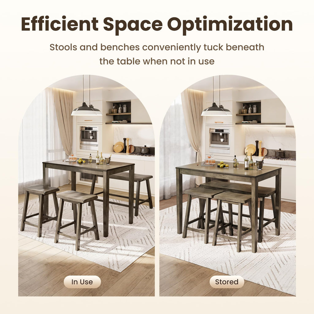 Counter Height Bar Table and Chairs Set for 4, Smoky Brown