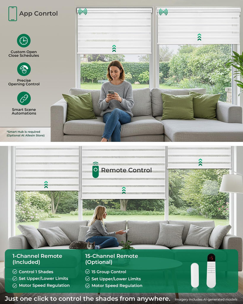 ‌ Motorized Zebra Blinds, Battery-Powered(White)