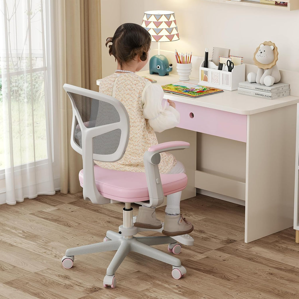 Kids Desk Chair, Children Study Chair with Adjustable Height/Armrest/Footrest, Swivel Rolling Mesh Task Student