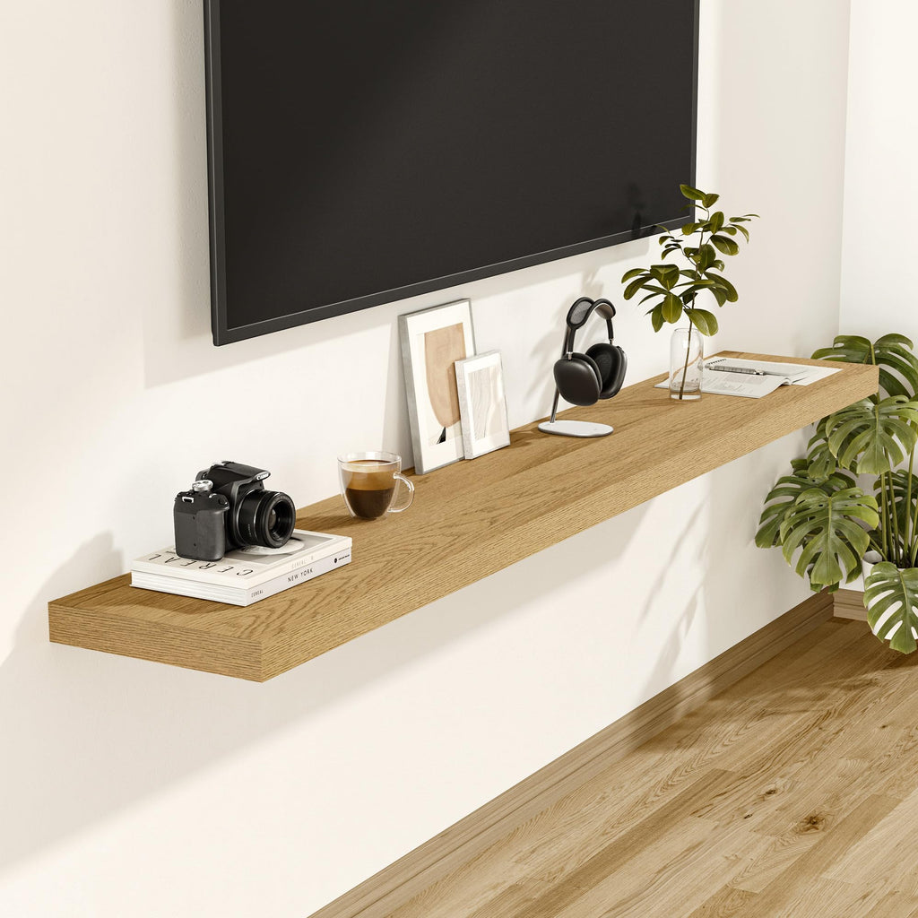 12 Inch Deep Floating Shelves 55 inch Long, Oak, Set of 2
