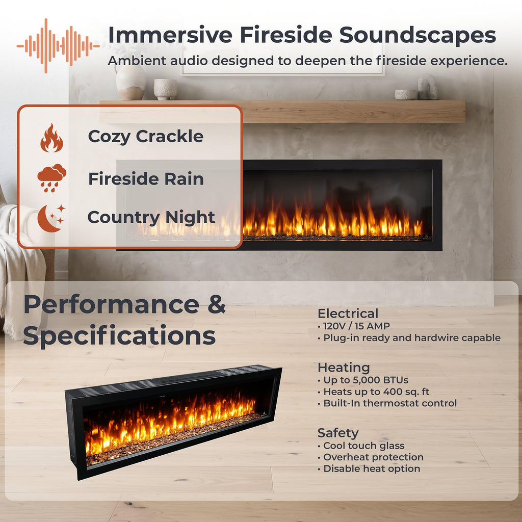 Nordeast 50" Linear Electric Fireplace Insert - Oak