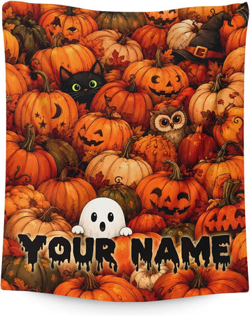 Personalized Halloween Blanket Gift, Druable Flannel Throw Bed Sofa Decor