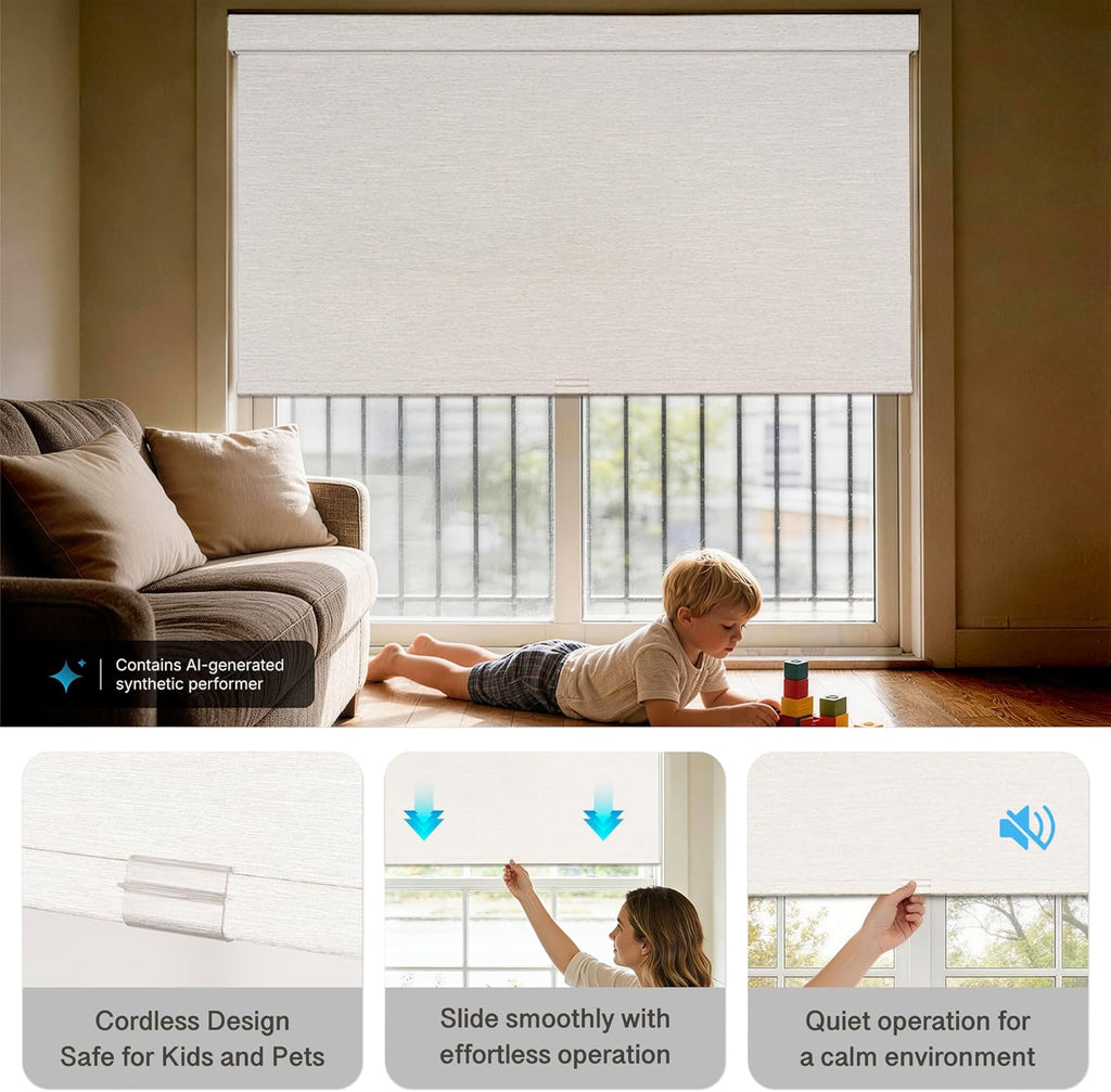 Blackout Roller Shades with Valance,White,20" W X 72" H | No-Drill Cordless Linen-Like Thermal Insulated Blinds, UV