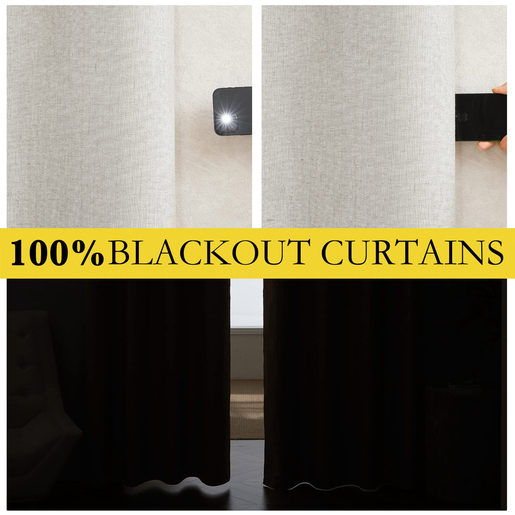 100% Absolutely Blackout Linen Curtains 95" L Set of 2, Ivory