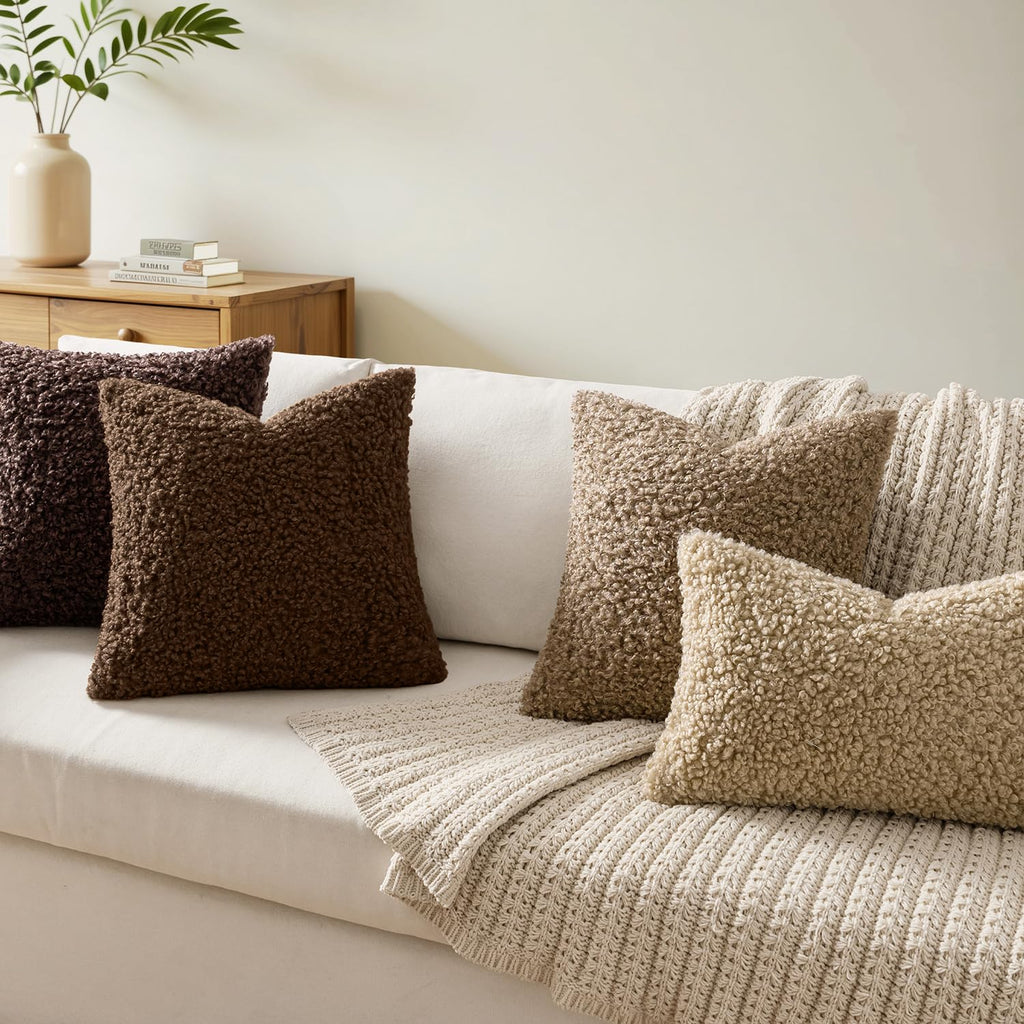 Faux Fur Throw Pillow Covers 20x20 Inch Drak Brown