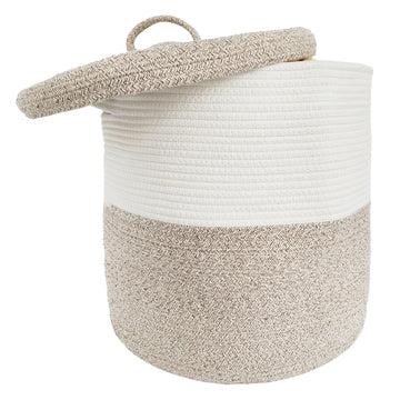Large Storage Basket with Lid 60L, 16"Wx18"H Woven Laundry Hamper Basket with Handle, Room Decor Cotton Rope Wicker