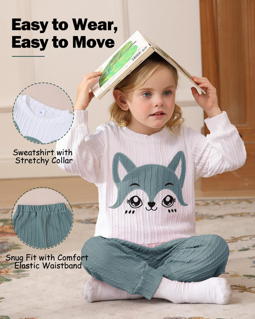 Toddler Girl Fall Clothes: Soft Warm Outfits Sets Fox Embroidered Knit Sweatshirt & Solid Sweatpants Cute Home &