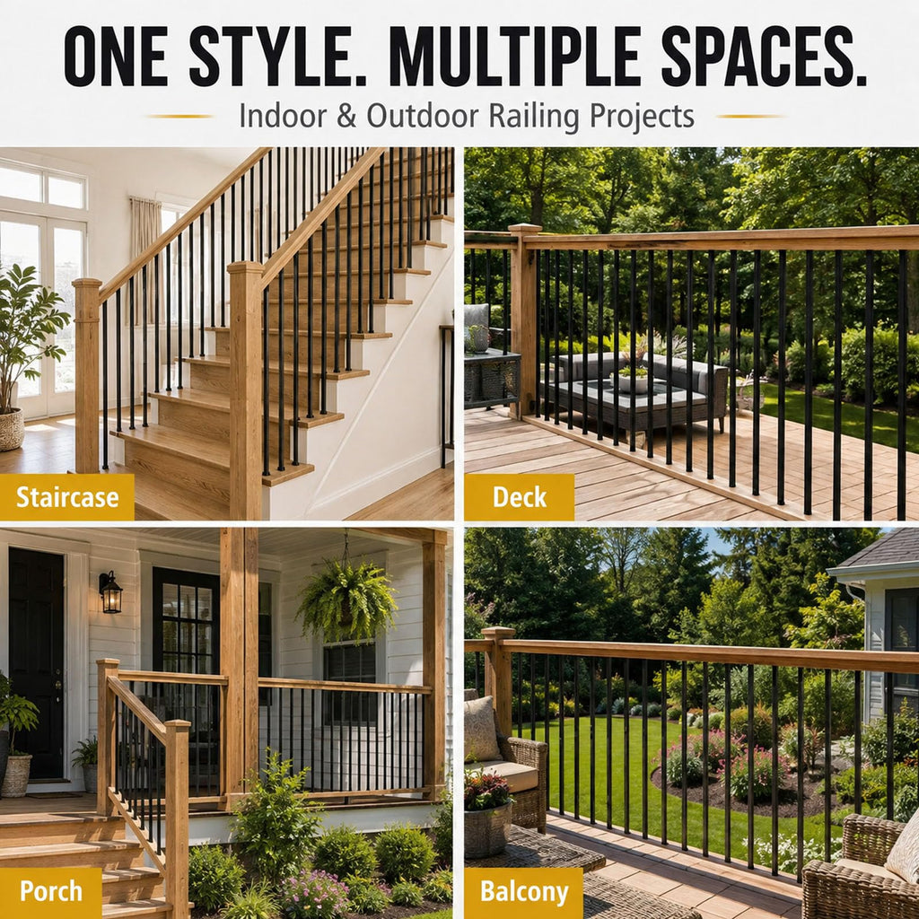 50 Pack 1/2" x 44" Wrought Iron Balusters, Square Hollow Metal Balusters, Deck Balusters, Black Metal Balusters for