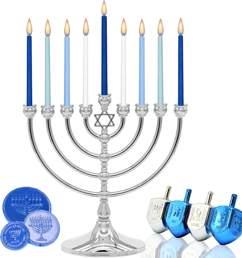 Hanukkah with Traditional Star Polished Aluminum Finish, Full Size 7 Inches Tall