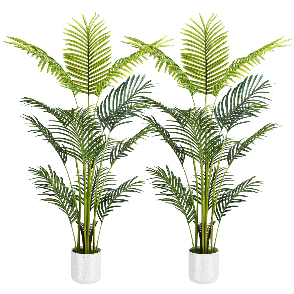 Artificial Palm Tree 4FT, Fake Tree with White Tall Planter 2 Pack, Faux Tropical Areca Floor Plant in Pot