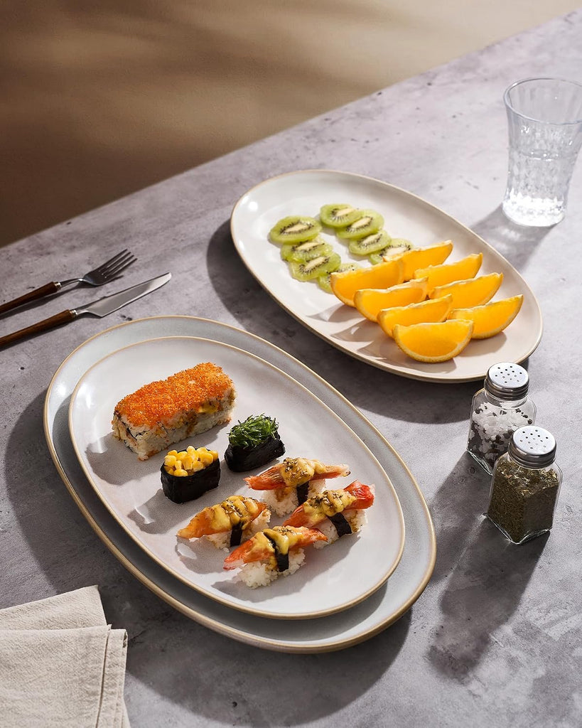 Serving Platters Set of 3 Sizes - Oval, Cappuccino White | 15.59"/14.3"/12.9" Fine Stoneware Serving Trays for Party