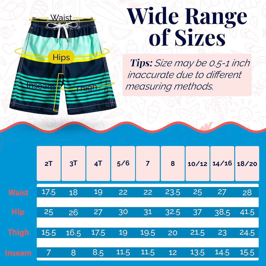 Boys Swim Trunks - Quick-Dry, Comfortable, /6 to 18/ Fun Patterns, Durable Design Boys Bathing Suit