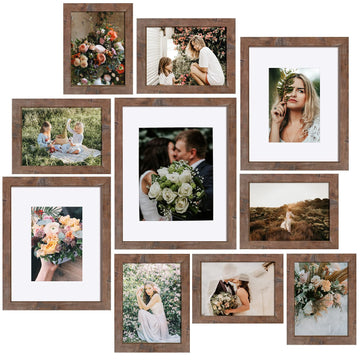 Picture Frames Collage, Gallery Wall Frame Set with 11x14 8x10 5x7 4x6 Frames in Brown Finishes, Set of 10