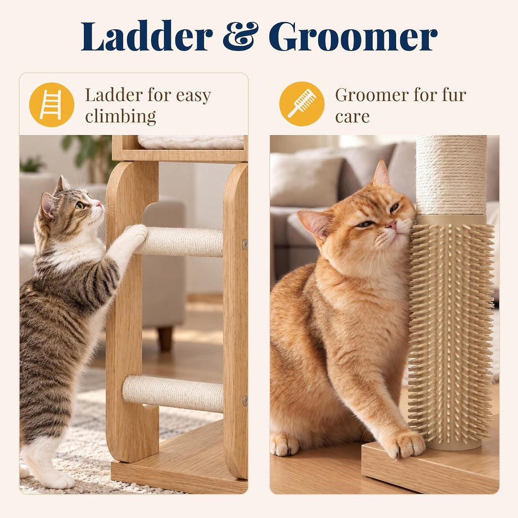 Wooden Cat Tree Tower with Large Condos, 2 Platforms