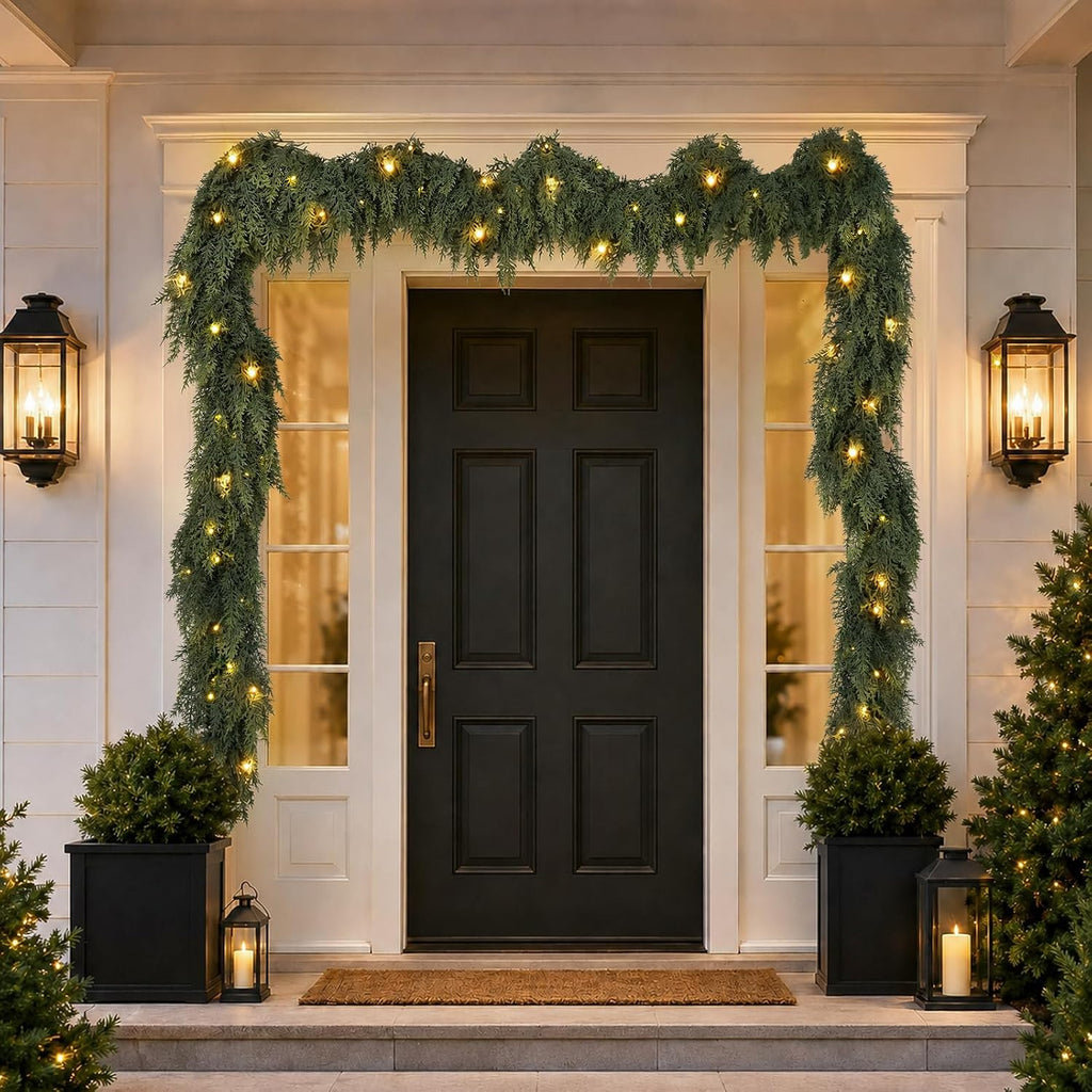 9FT Pre-lit Christmas Garland with Lights Cedar Garland Christmas Decor