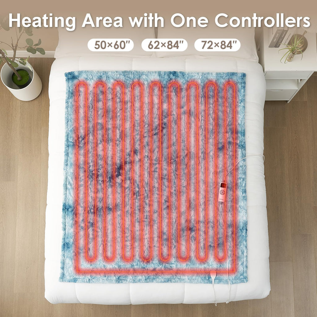 Heated Blanket Throw, Soft Electric Blanket 50x60in, Light Blue